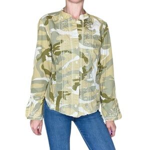 Mixit Camouflage Floral Embroidery Utility Button Down Shirt